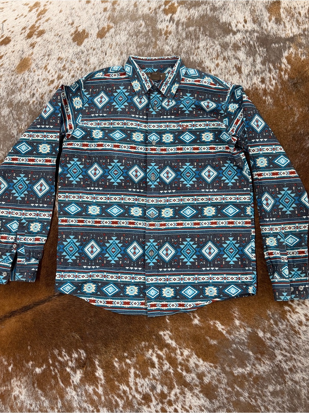 Ariat boys western Aztec Pattern Button-Up Shirt large 14/16